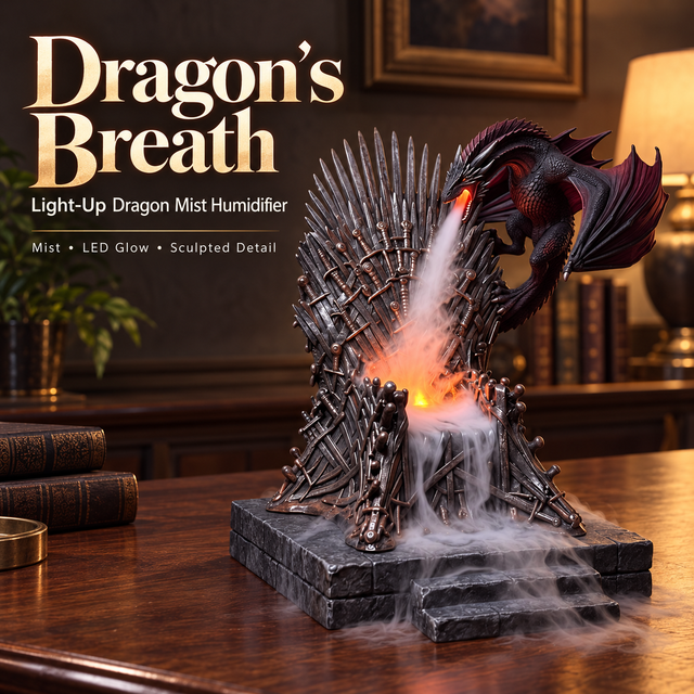 Light-up dragon throne releasing mist from the dragon's mouth