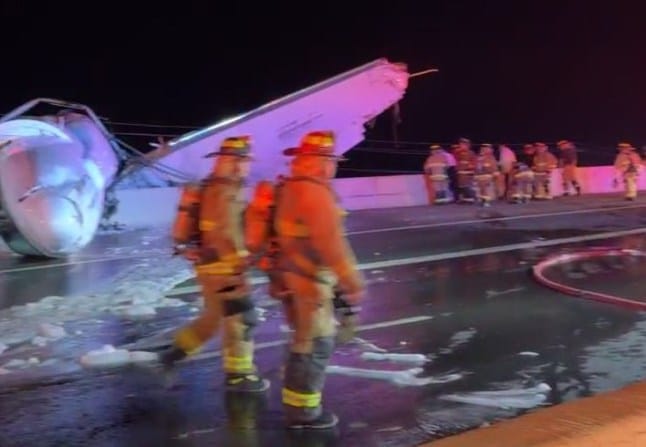 Emergency responders at the scene of the plane crash in Texas.