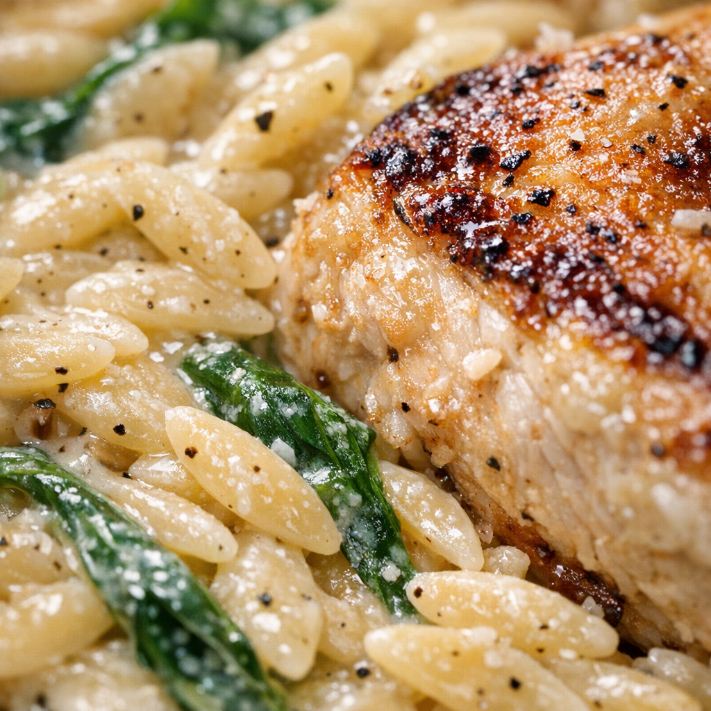 Creamy Chicken Orzo One Pot Recipe cooking process
