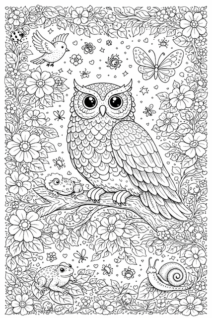 Magical Owl Garden Colouring Sheet