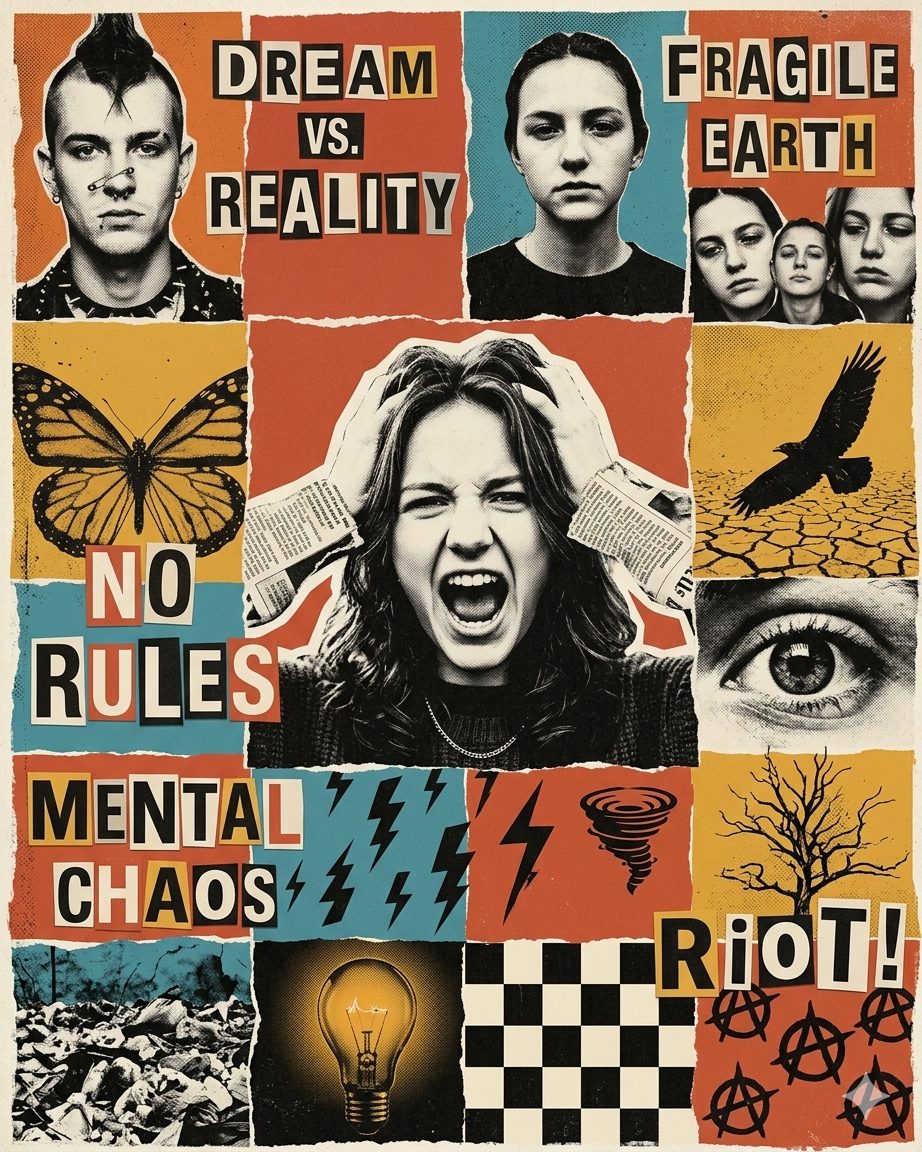 Punk Editorial Collage Poster Prompt – Torn Paper Zine & Protest Art Design