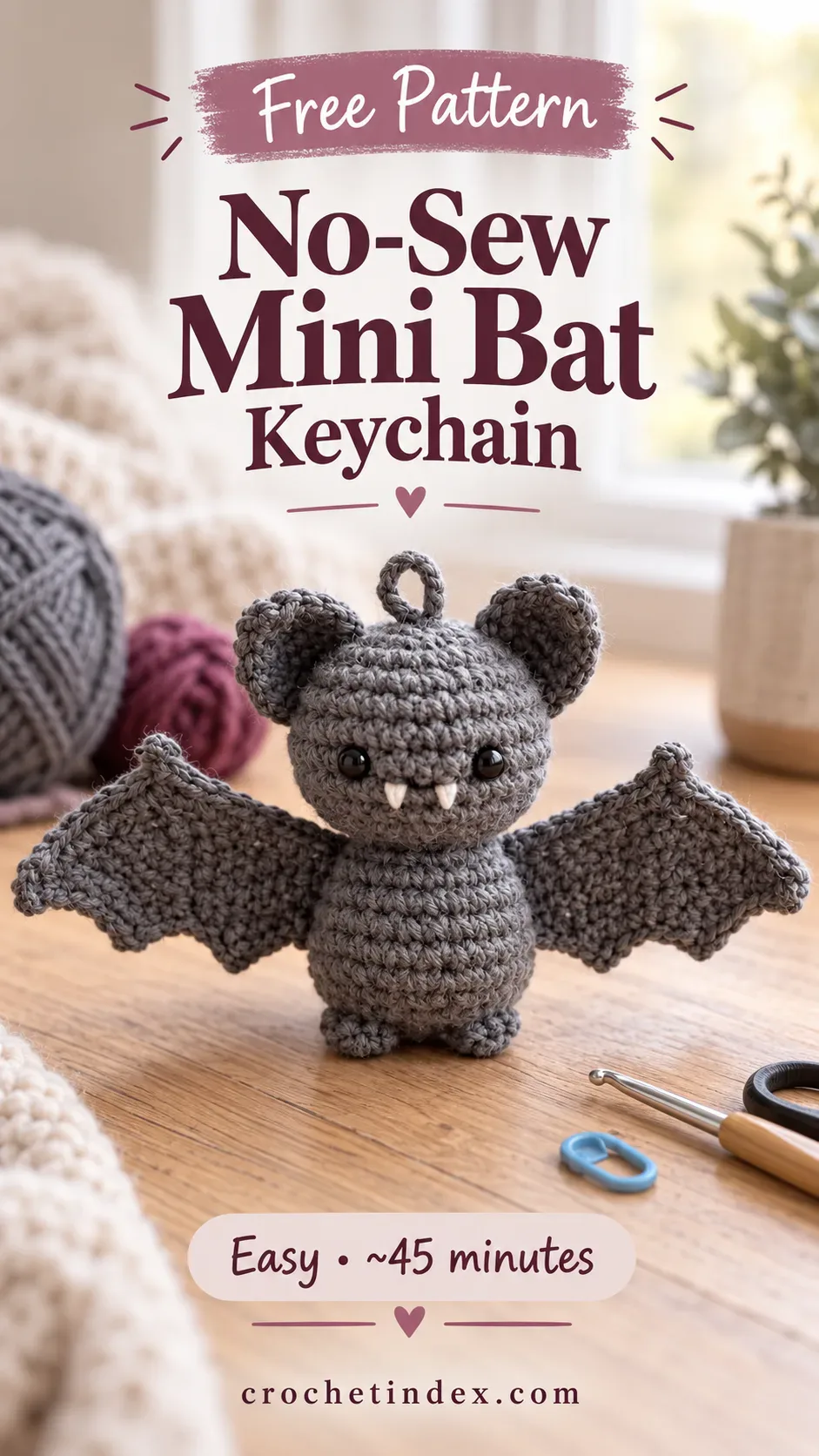 No-Sew Mini Bat Keychain Pinterest pin