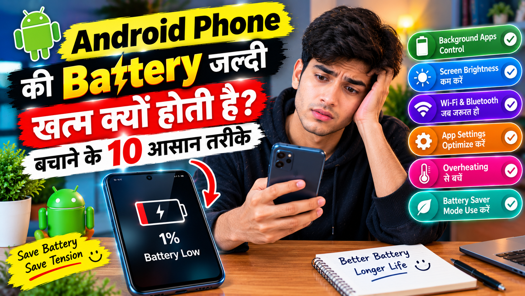 Android Phone की Battery जल्दी खत्म क्यों होती है? बचाने के 10 आसान तरीके