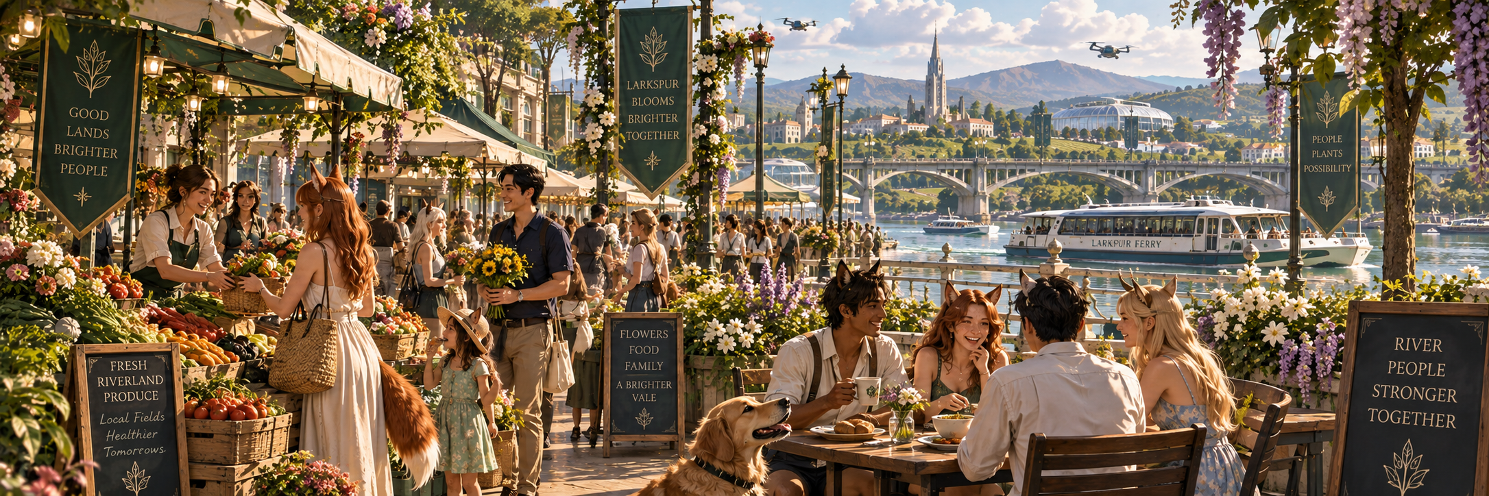 A lively Brazorian riverside market filled with families, flowers and everyday community life