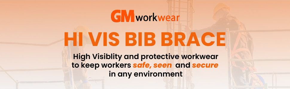 GM Workwear Hi-Vis Waterproof Bib & Brace - 300D Oxford Class 2 Safety Workwear