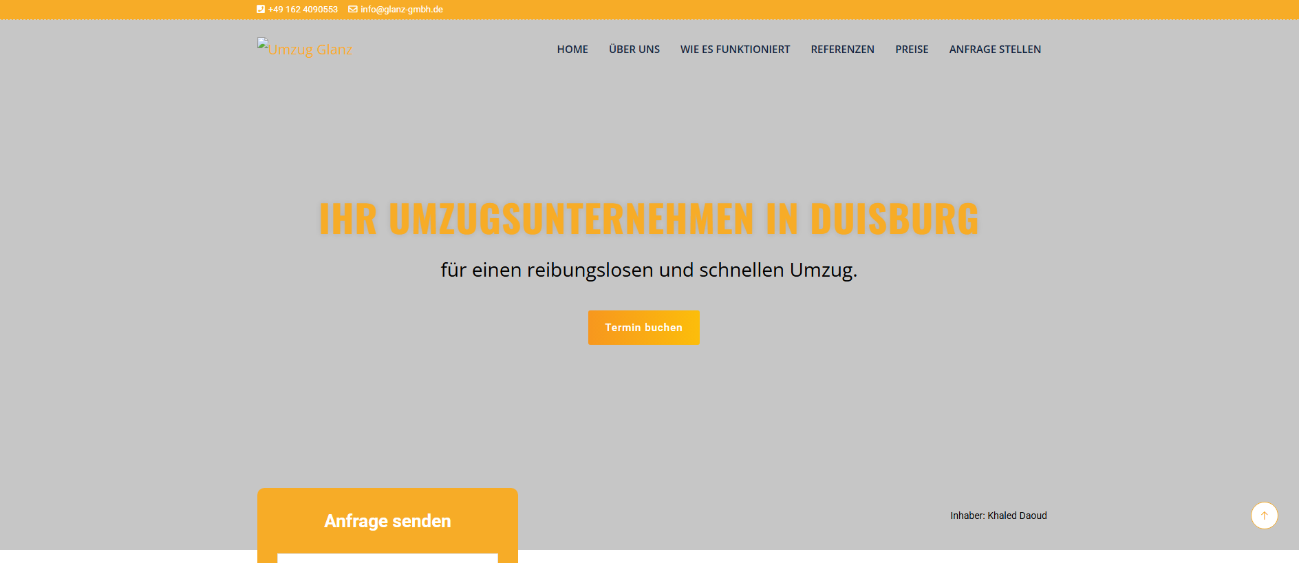 Forensic screenshot of glanz-gmbh.de showing the phishing page layout