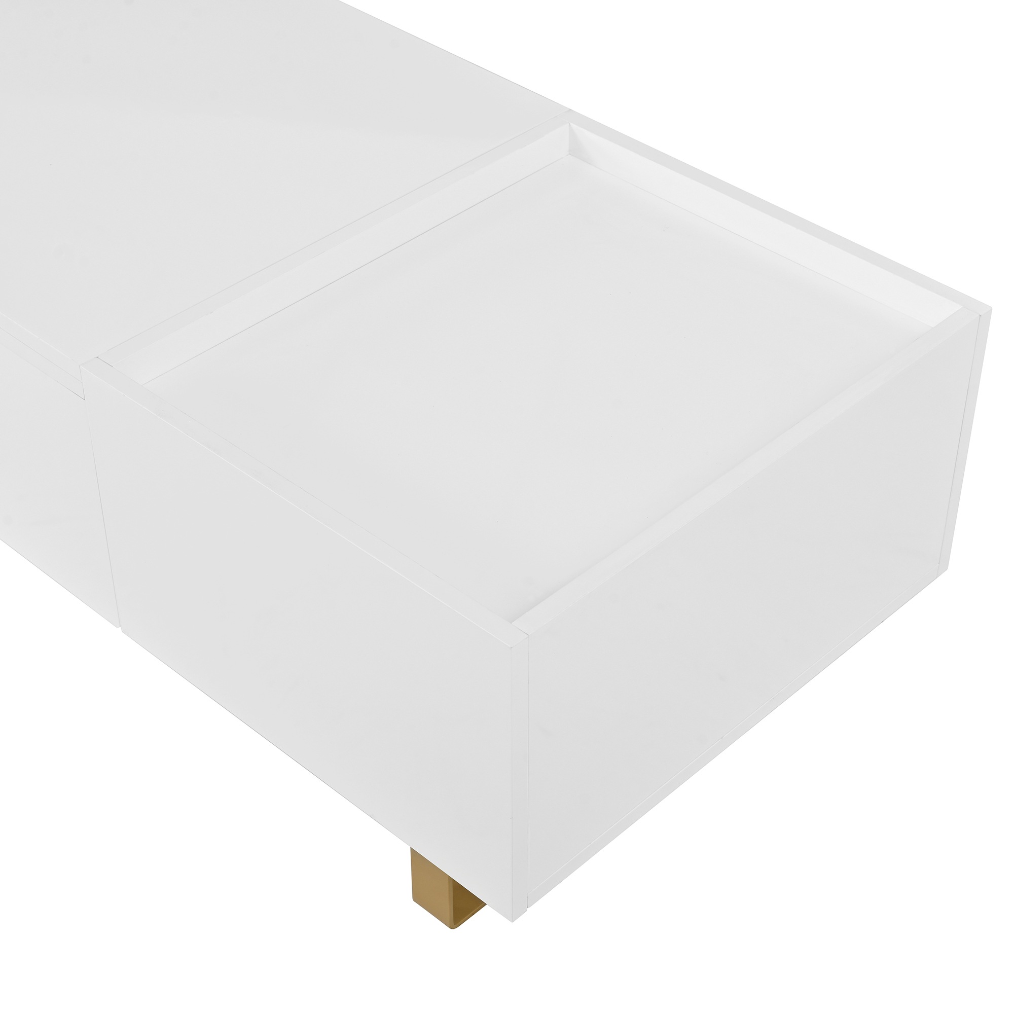 Table Basse Blanc, Rangement, Étagères Réglables, Plan Relevable, 1 Tiroir, Design Moderne - Panneau composite de fibres de bois à densité et Métal - 100x50x54.5cm - Salon 4