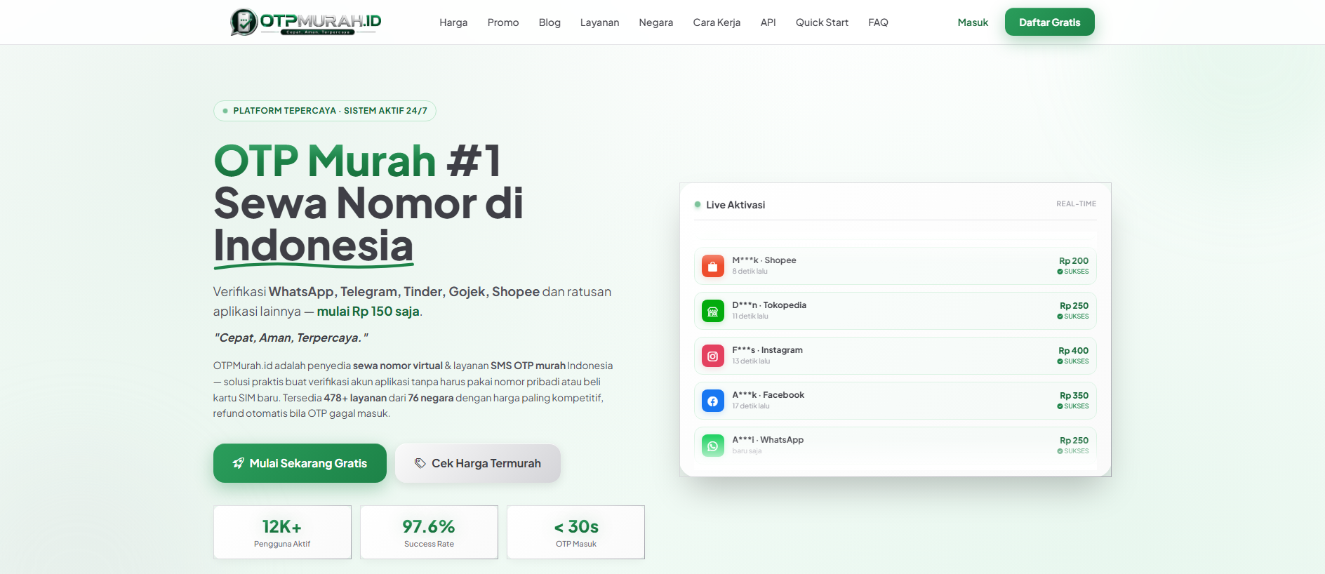 Forensic screenshot of otpmurah.id showing the phishing page layout
