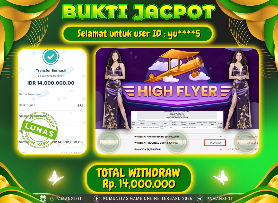 PAMANSLOT JACKPOT Game Live Games PP-High Flyer Rp.14,000,000- LUNAS