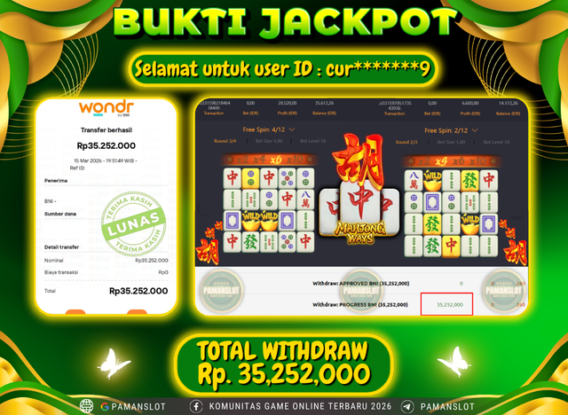 PAMANSLOT JACKPOT Game Mahjong Ways Rp.35,252,000- LUNAS
