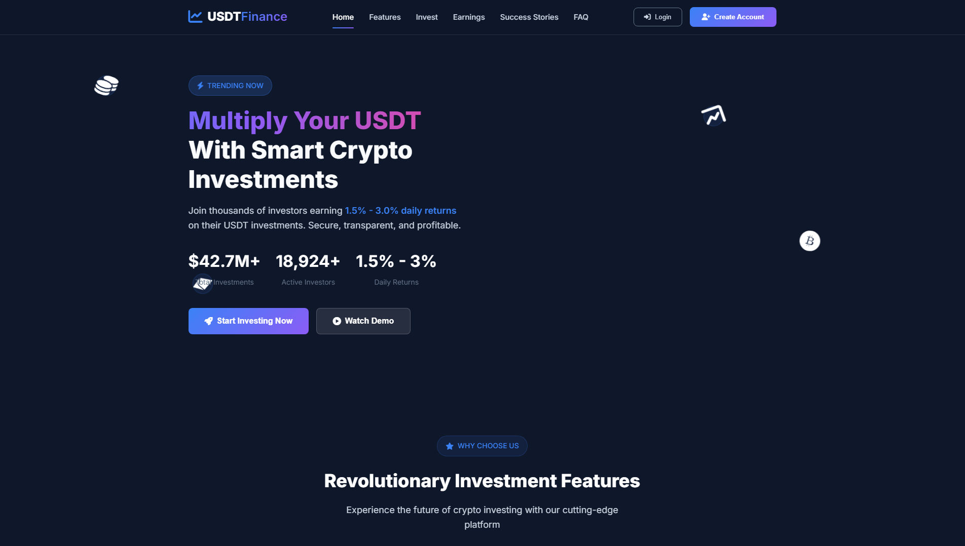 Forensic screenshot of usdtfinance.digital showing the phishing page layout