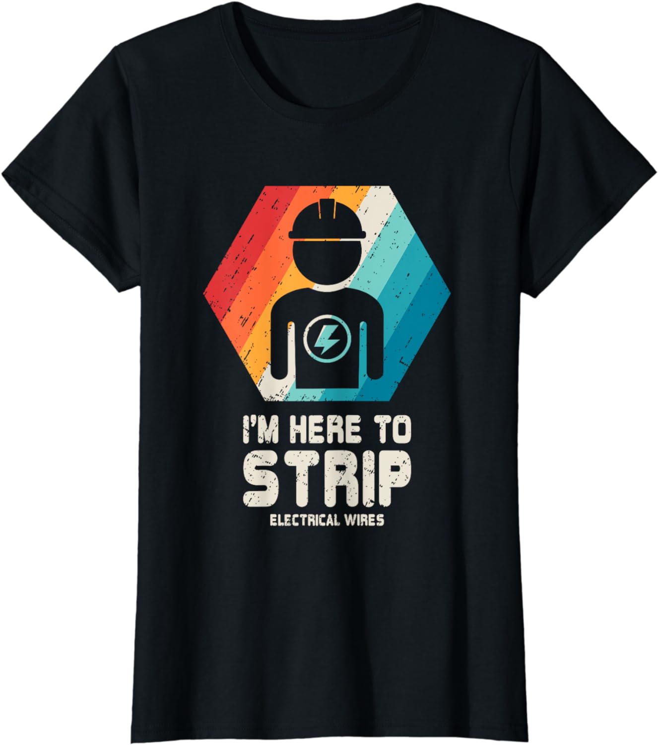 Electrician Funny Retro Vintage Husband Dad Strip Ladies’ Crewneck T-Shirt
