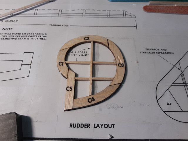 The completed rudder. Note the use of 1/16 X 3/32 stringers.