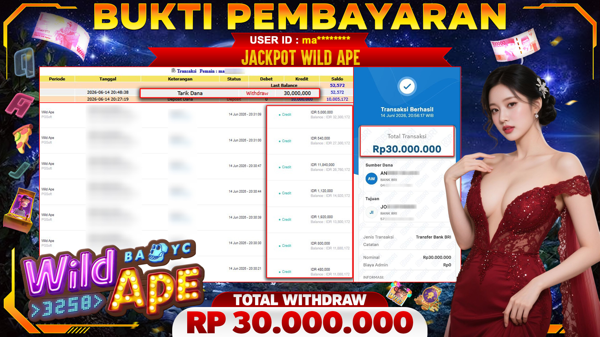 🏆 SELAMAT KEPADA PEMENANG JACKPOT DI Wild Ape - PGSoft 30,000,000🏆
