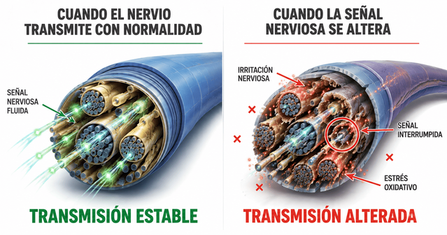 Comparación conceptual entre transmisión nerviosa estable y señal nerviosa alterada