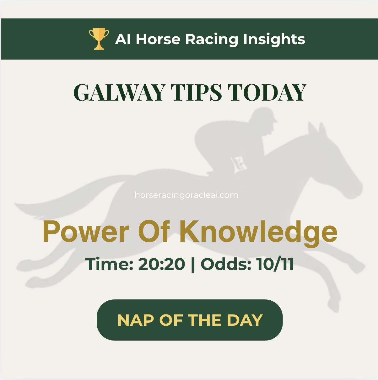 Free Horse Racing Tips Today — Galway NAP Power Of Knowledge 20:20 July 27