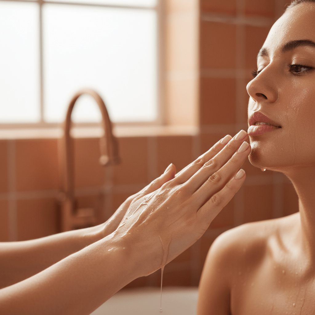 Applying diluted glycerine skincare to damp skin