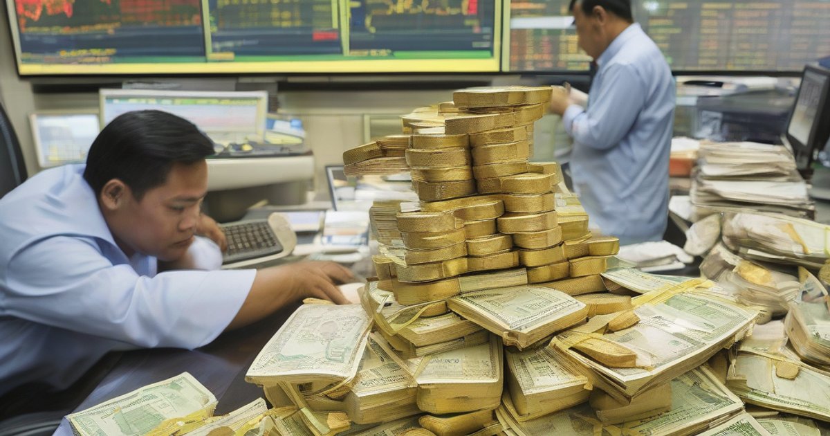 Close-up of stacked gold bars and coins displayed on a reflective surface symbolizing rising Vietnamese gold prices.