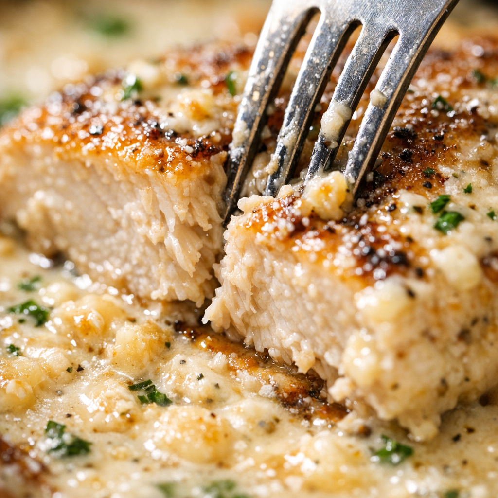 Creamy Garlic Chicken Skillet One Pan Dinner cooking process