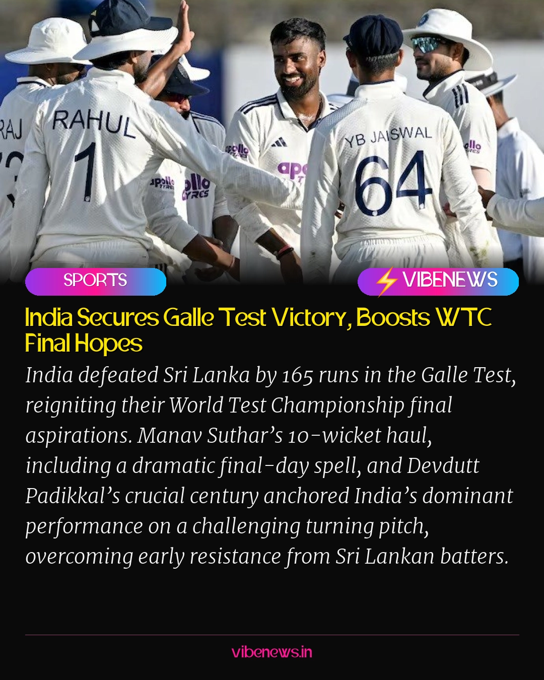 India Secures Galle Test Victory, Boosts WTC Final Hopes