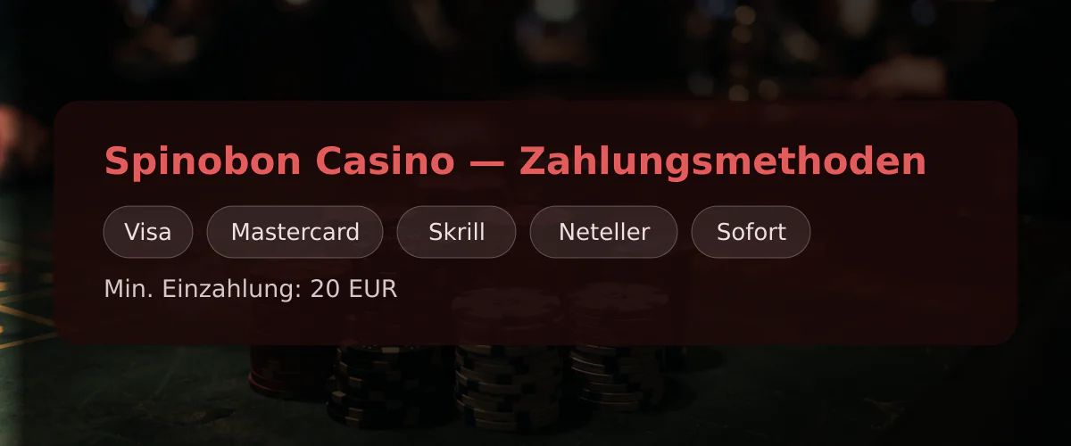 Spinobon Casino — Zahlungsmethoden: Visa, Mastercard, Skrill, Neteller, Sofort