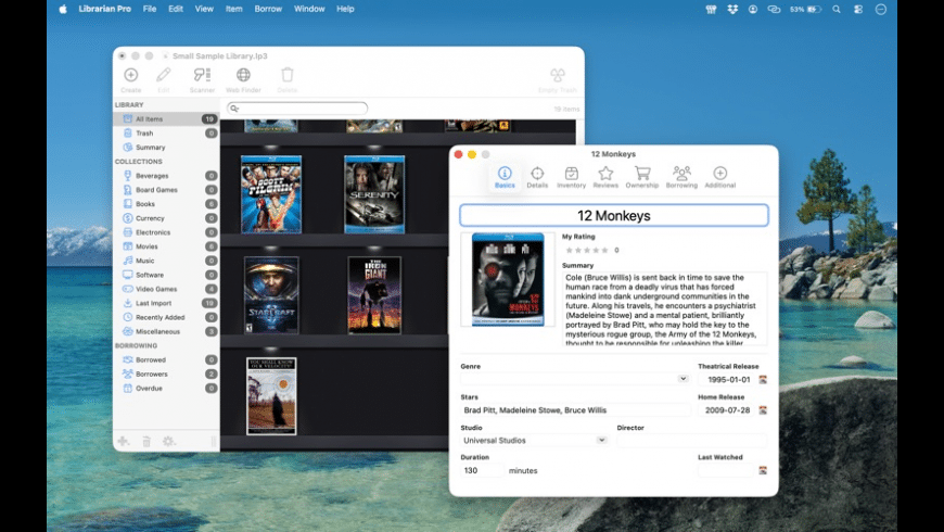 Librarian Pro Mac — cataloging interface showing a personal media collection