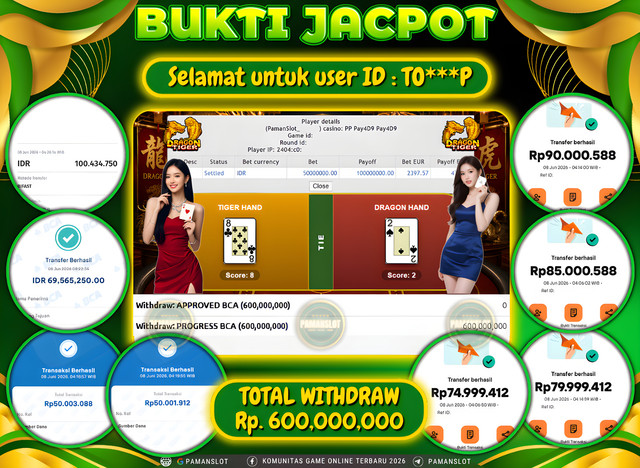 Selamat kepada Member PAMANSLOT Live PP - Dragon Tiger : TO***P