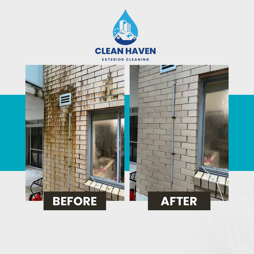 External Brick Wall Cleaning before and after cleaning by CleanHaven