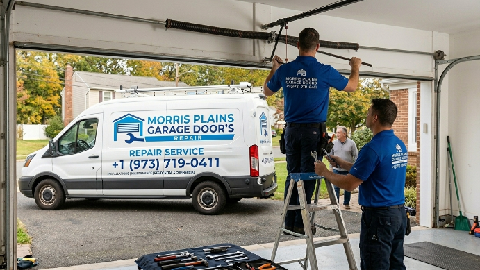 Garage door repair technician at work in Morris Plains NJ