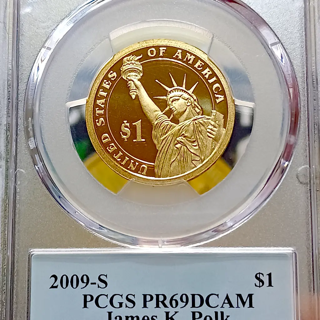 Moeda dos Estados Unidos Certificada PCGS PR69DCAM – 1 Dólar 2009-S James K. Polk Série Presidente - Foto 2