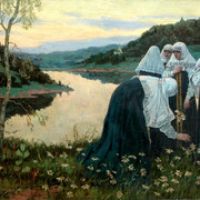 Послушницы на берегу реки 1920 е