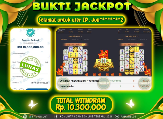 Selamat kepada Member PAMANSLOT Game Mahjong Ways - 2 : JUN********2