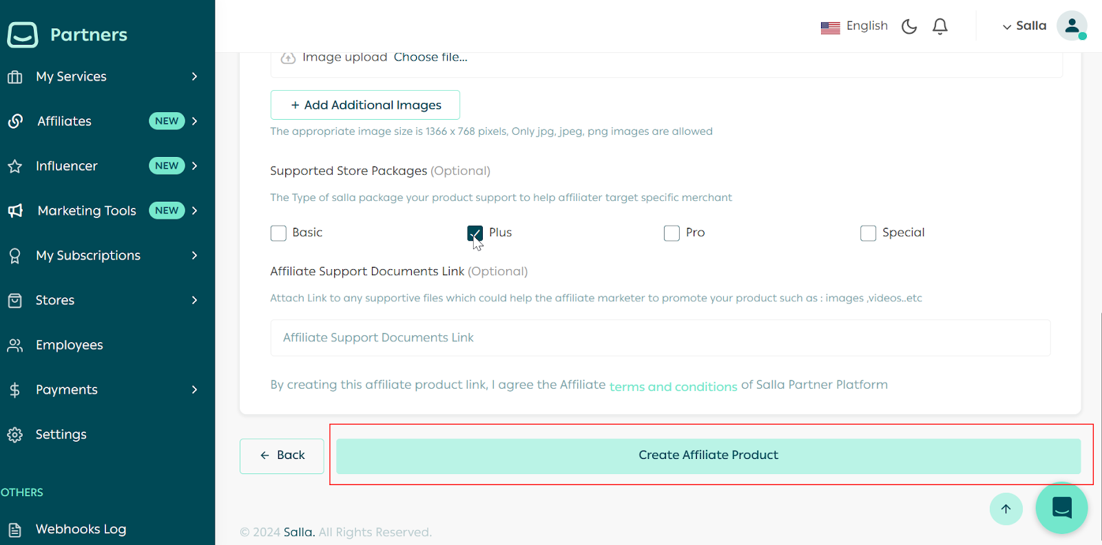 Create Affiliate Product
