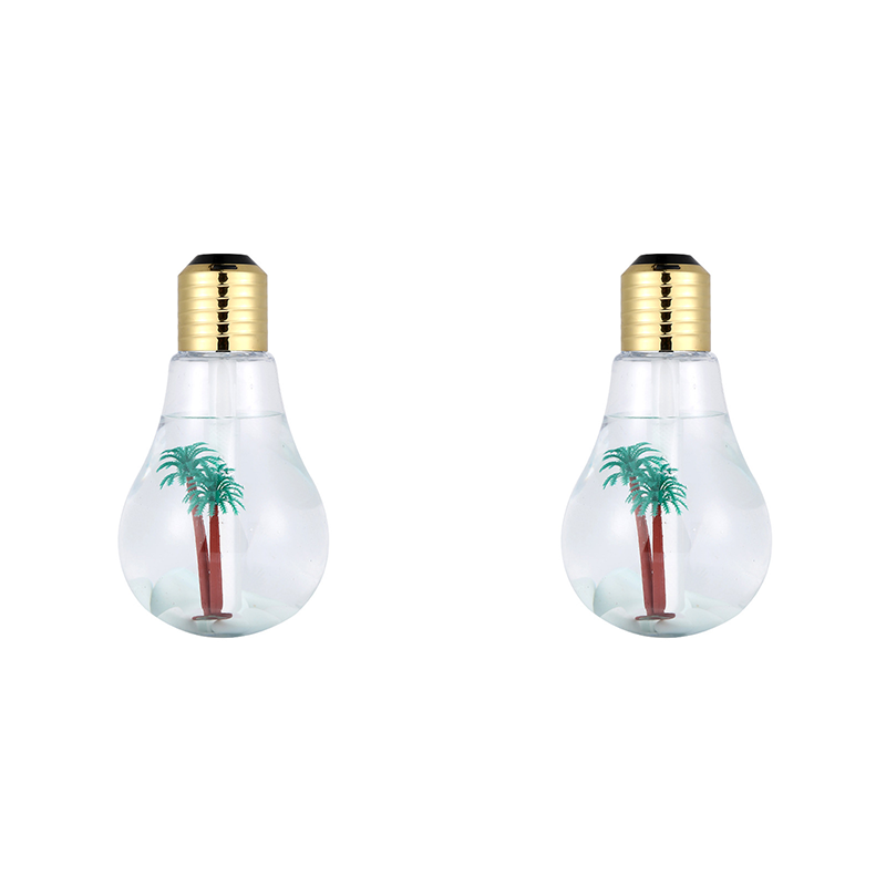 2-piece Golden Bulb-Shaped Mini Humidifier – 400ml Ultrasonic Air Moisturizer with 7-Color LED Night Light & Silent Operation – Desktop Decor for Bedroom, Office & Nursery