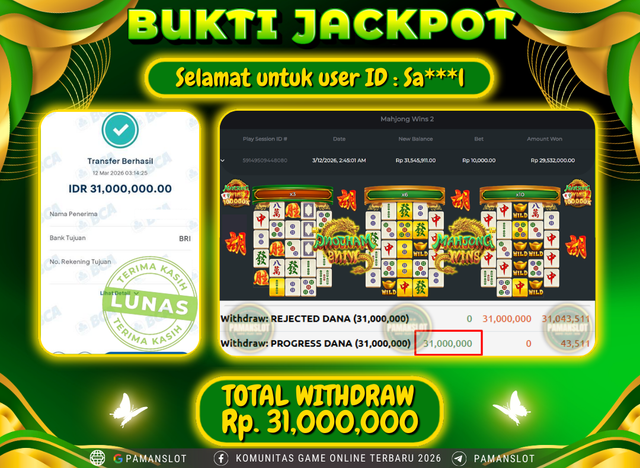 PAMANSLOT JACKPOT Game Mahjong Ways - 2 Rp.31,000,000- LUNAS