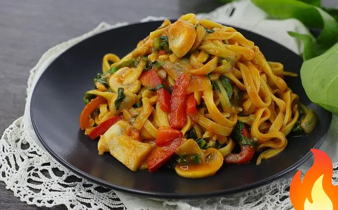 Постер Лапша с грибами и шпинатом