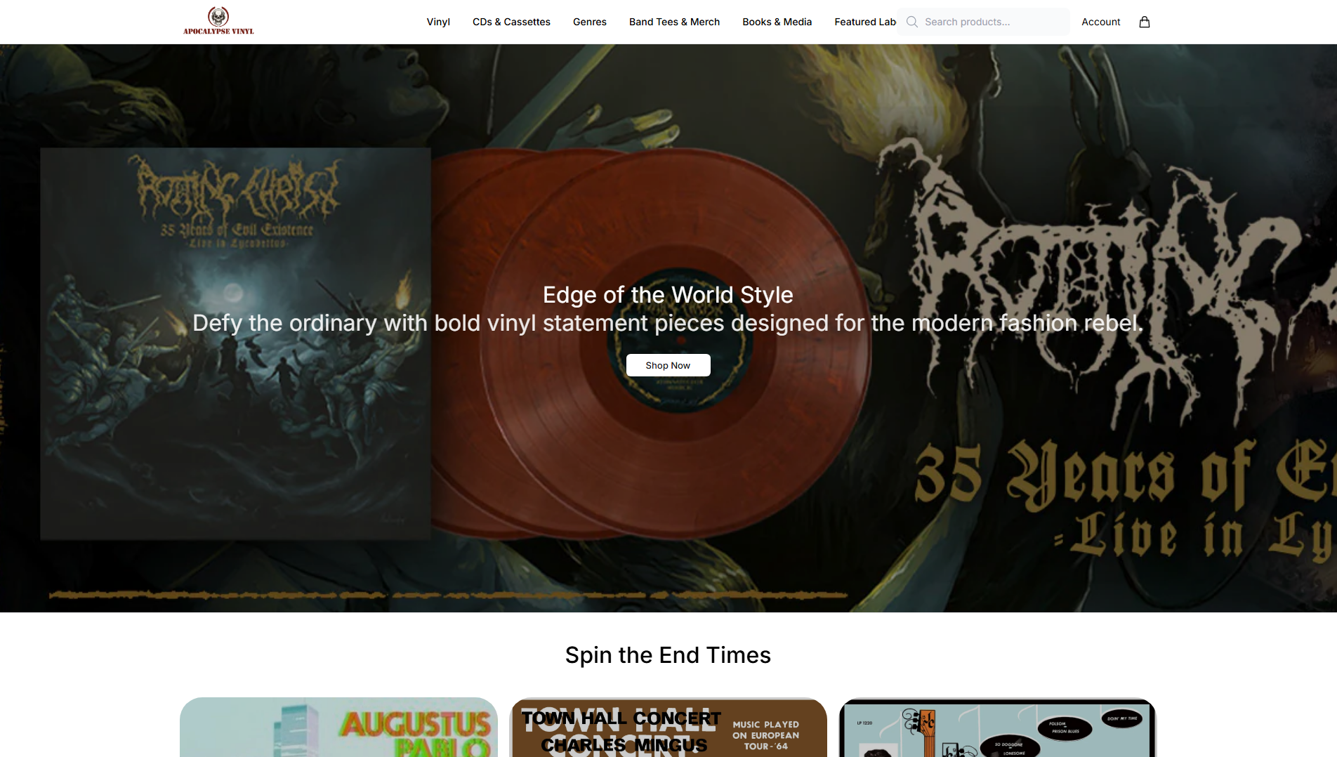Stored capture of apocalypsevinylstore.shop