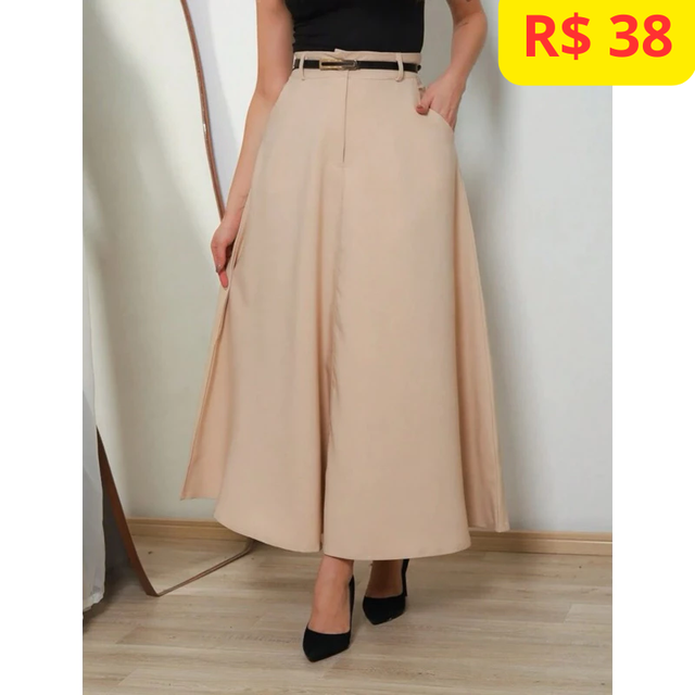 Saia Longa Feminina Alfaiataria Moda Evangélica Casual Básica Inverno Cintura Alta
