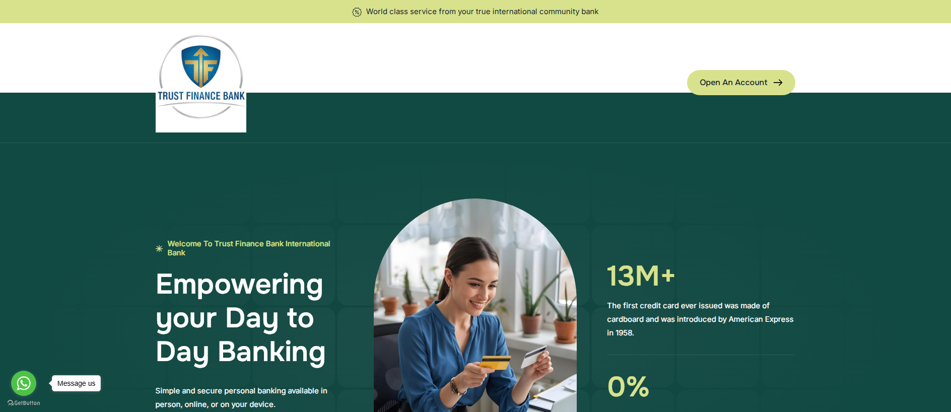 Forensic screenshot of trustbackupfinance.com showing the phishing page layout