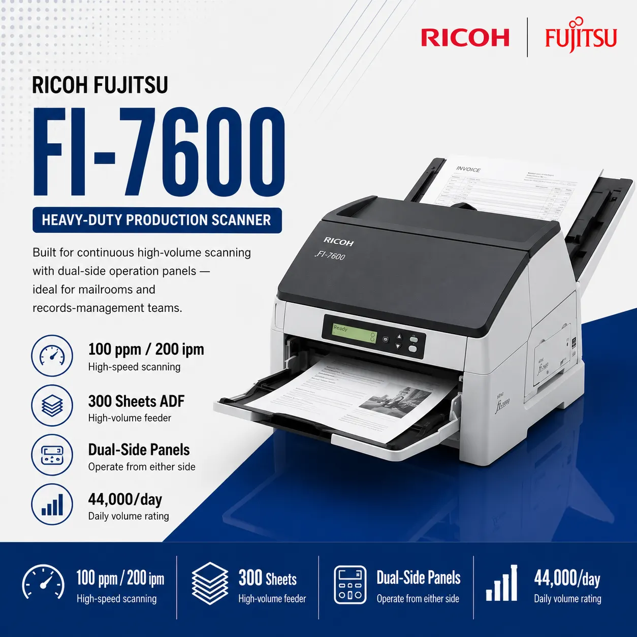 Ricoh fi-7600 Heavy-Duty Production Document Scanner Malaysia