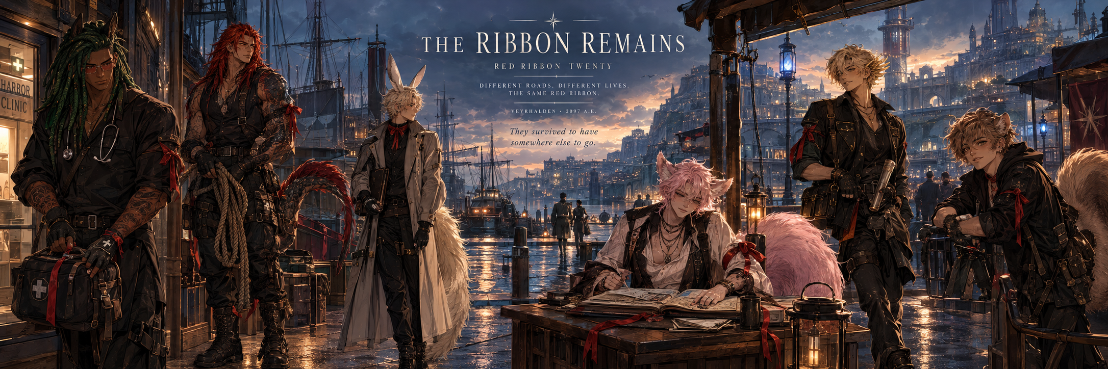 The Red Ribbon Twenty survivors living separate lives throughout Veyrport in 2097