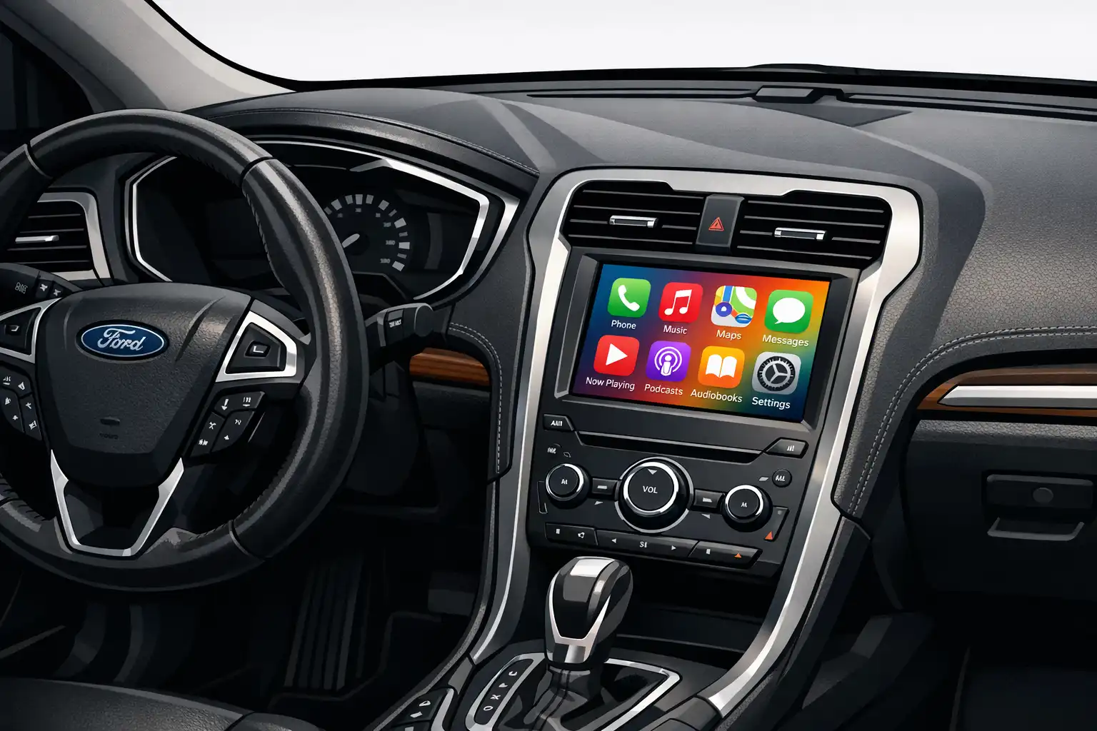 Ford Fusion 2015 avec Apple CarPlay installé sur écran d’origine