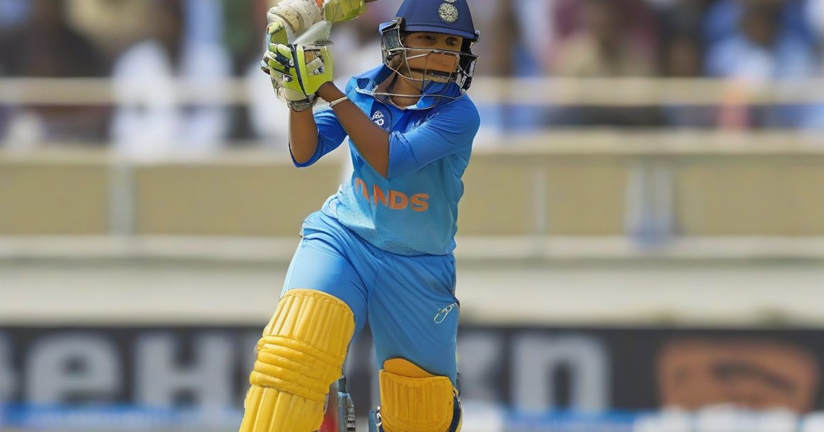 Cricket stadium with floodlights glowing during a night T20 international match showing a captain leading her team