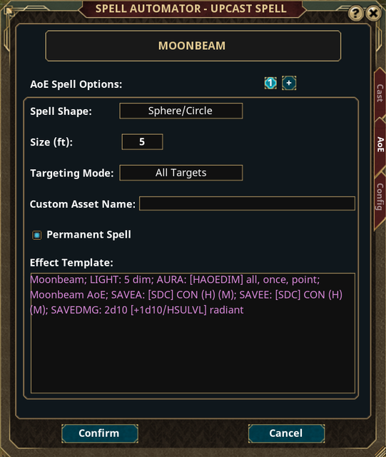 upcast aoe tab example