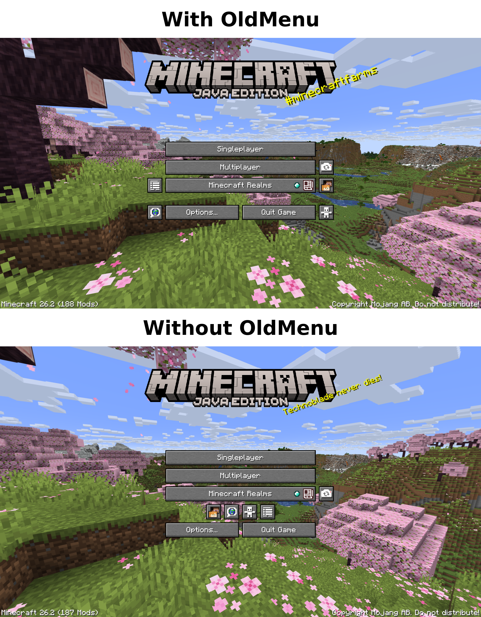 Old Menu comparison showing the restored classic menu layout