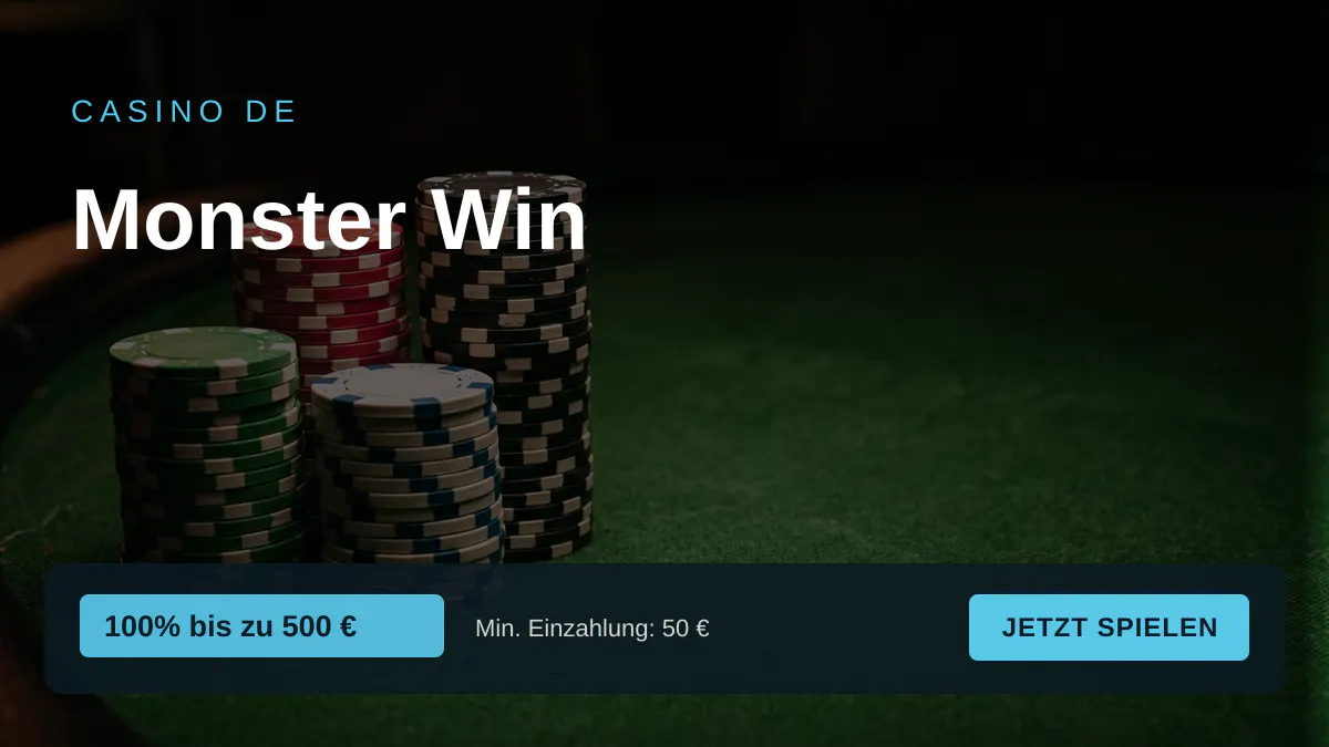 Monster Win Casino — Willkommensbonus 100% bis zu 500 € + 200 FS, Zahlungen: Visa, Mastercard, Skrill, Neteller, Paysafecard