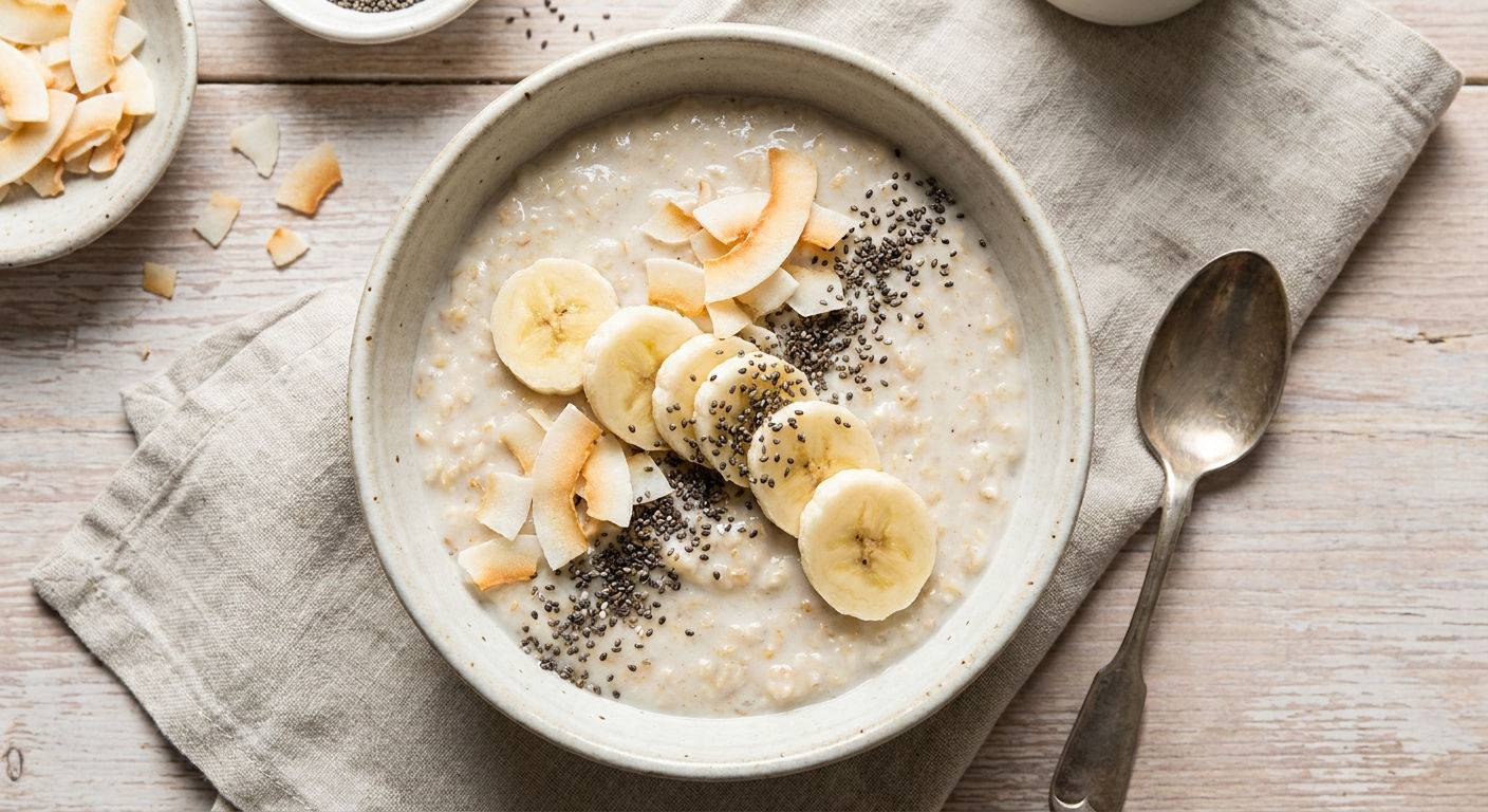 Lekka owsianka kokosowa fit z bananem i chia.