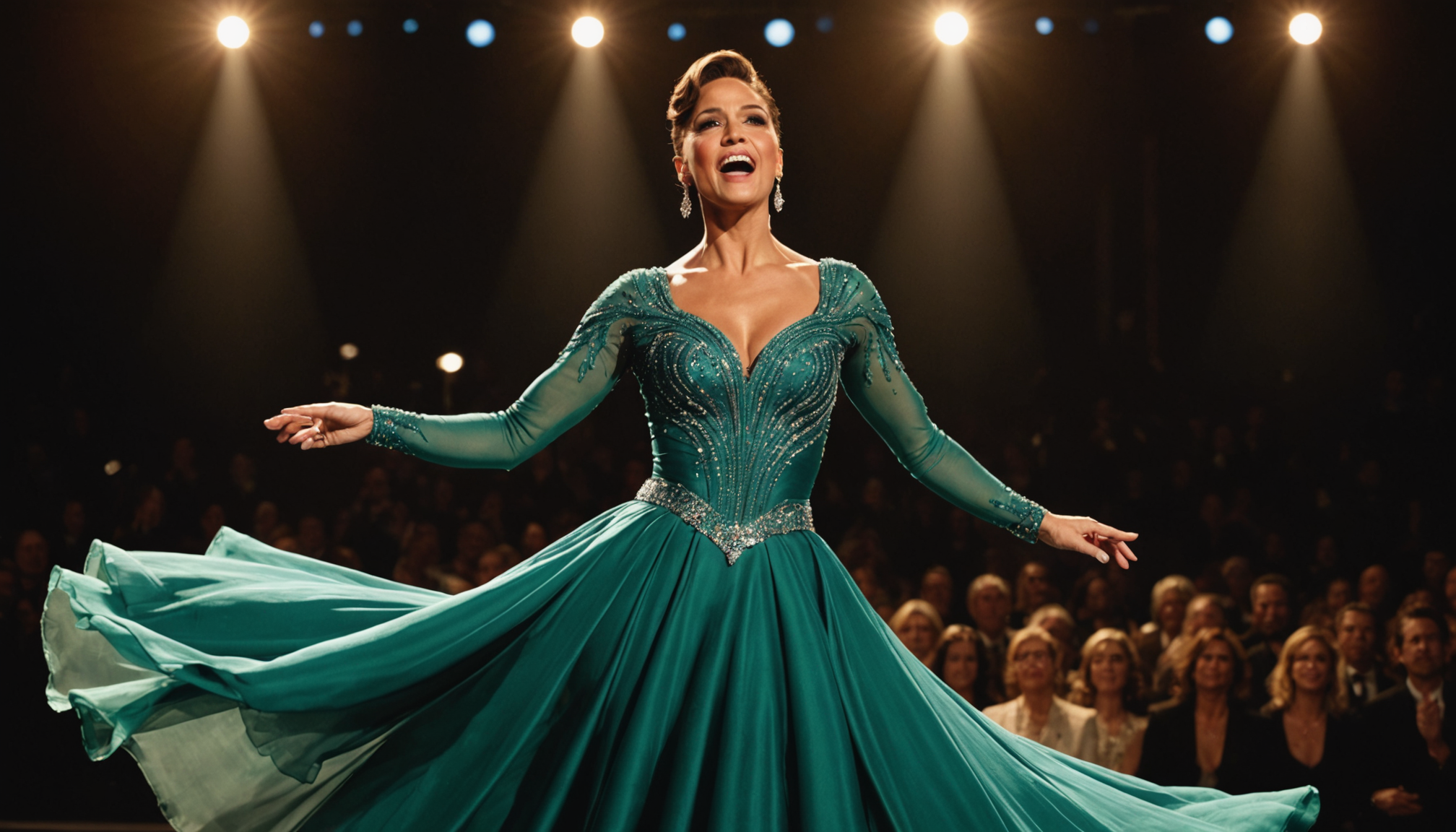 A versatile performer onstage, dynamic and poised under soft lighting