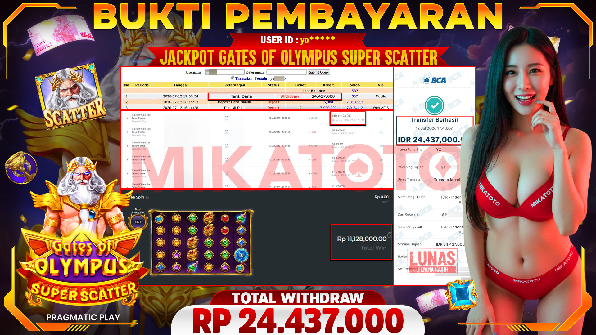 🏆 SELAMAT KEPADA PEMENANG JACKPOT DI Gates Of Gatot Kaca Super Scatter - Pragmatic Play 24,437,000 🏆