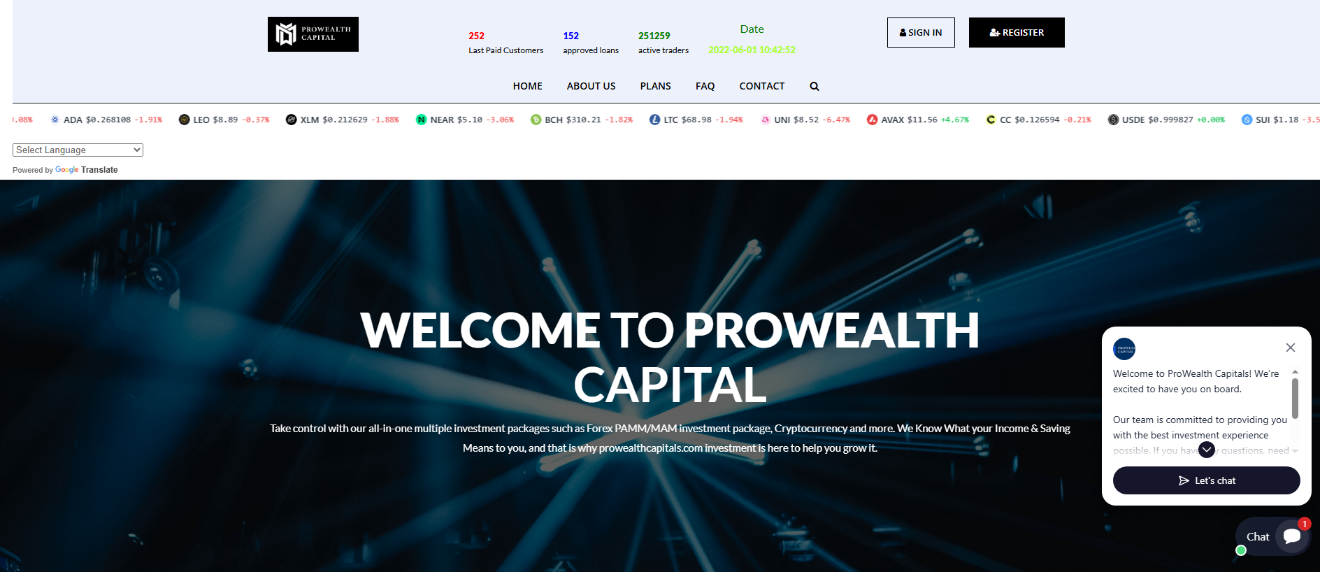 Stored capture of prowealthcapitals.com